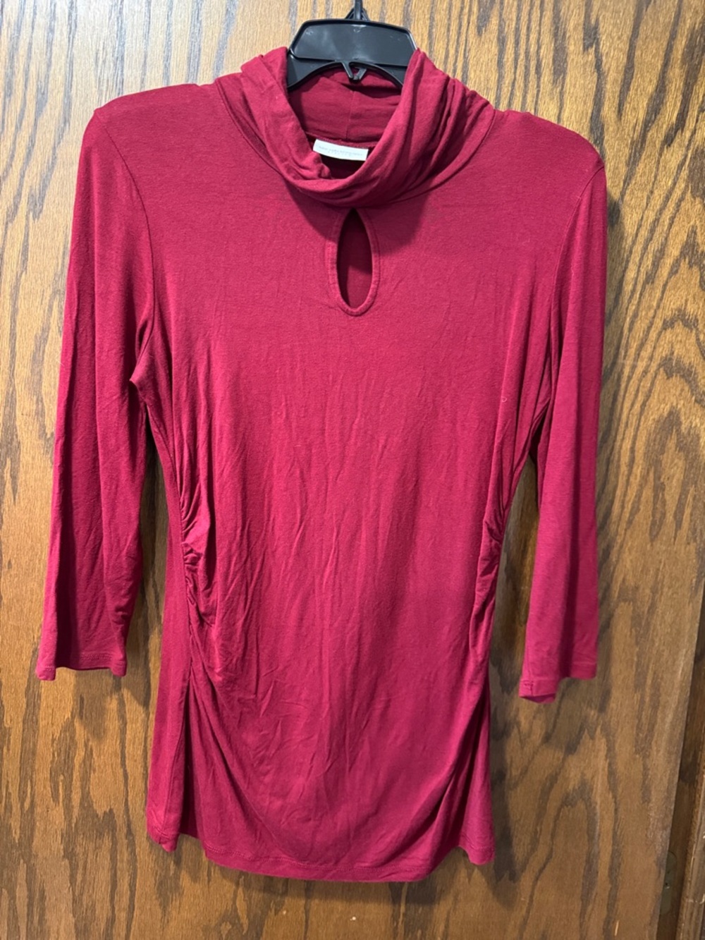 New York & Company Wine Keyhole Cowl Neck 3/4 Sleeve Top